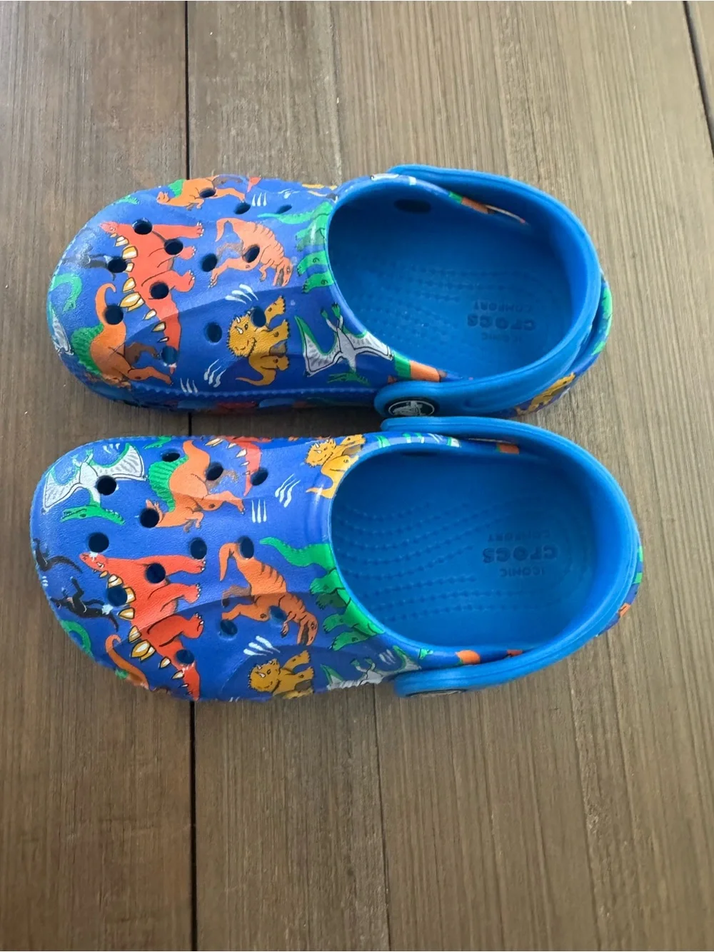 CROCS Kids' Bright Blue Dinosaur Print Clogs